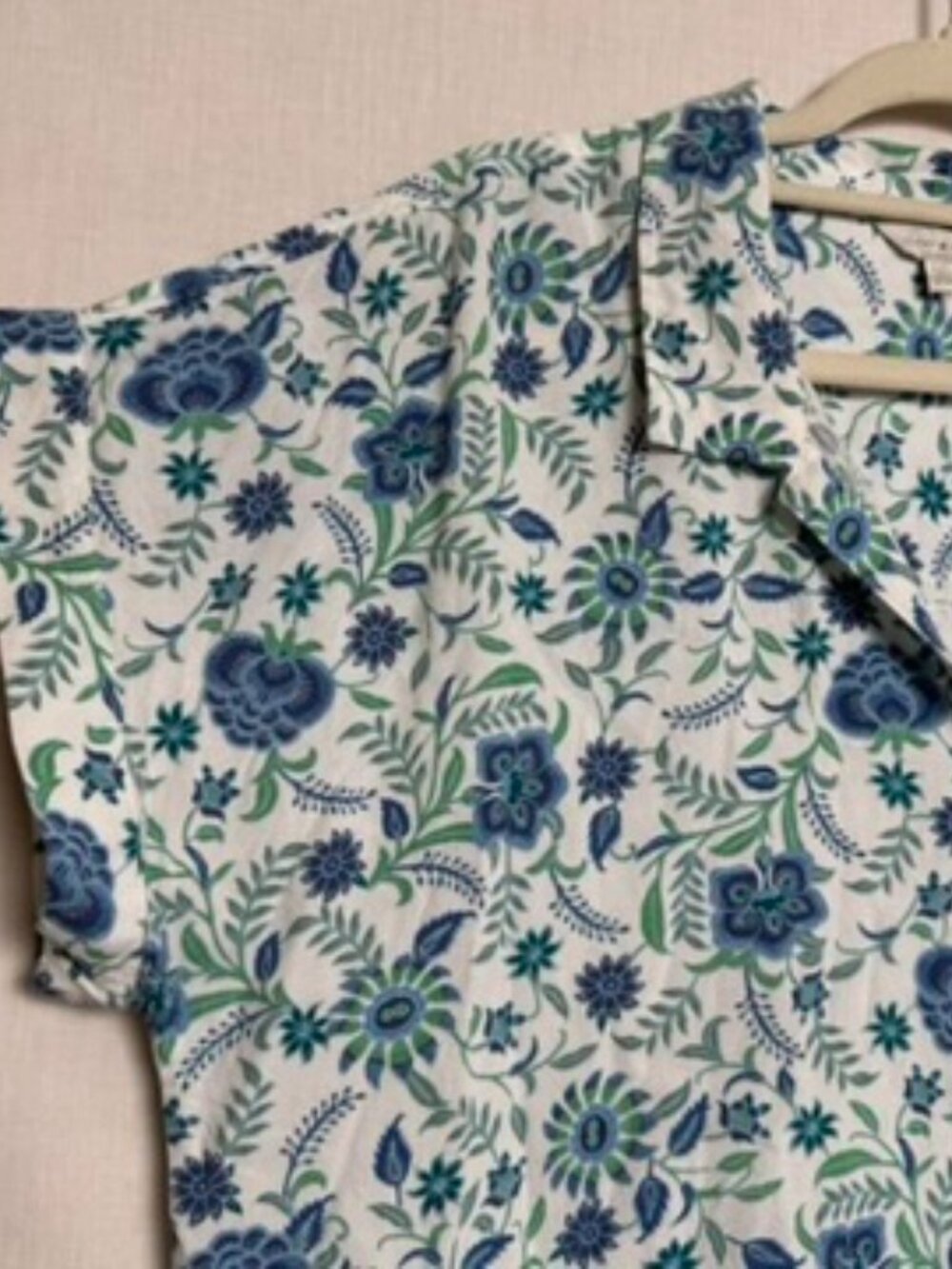 Lucky Brand Womens L Blue Green Floral Short Sleeve Button Front Blouse Boho - Picture 2 of 7